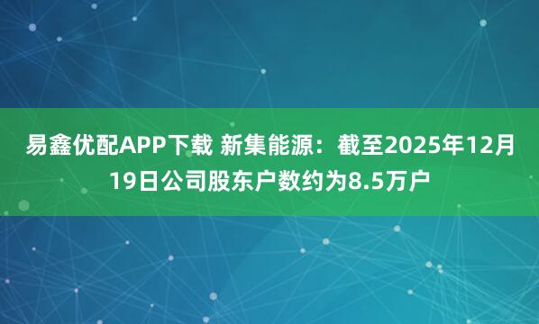 易鑫优配APP下载 新集能源：截至2025年12月19日公司股东户数约为8.5万户